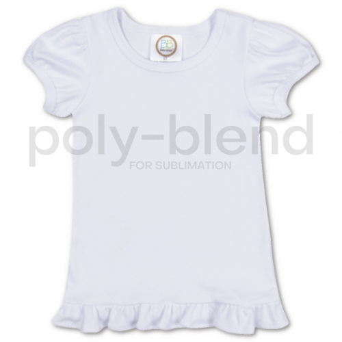 *Sublimation Blanks* Girl's Short Sleeve Ruffle Tee Shirt - Poly Blend